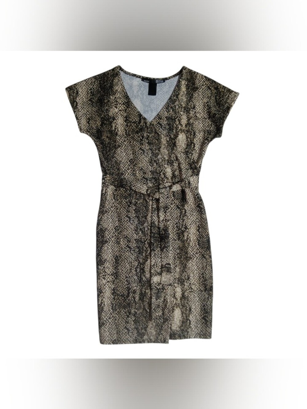 Rebel Sugar Snake-Print V-Neck Dress in Taupe and Black Faux Wrap XS